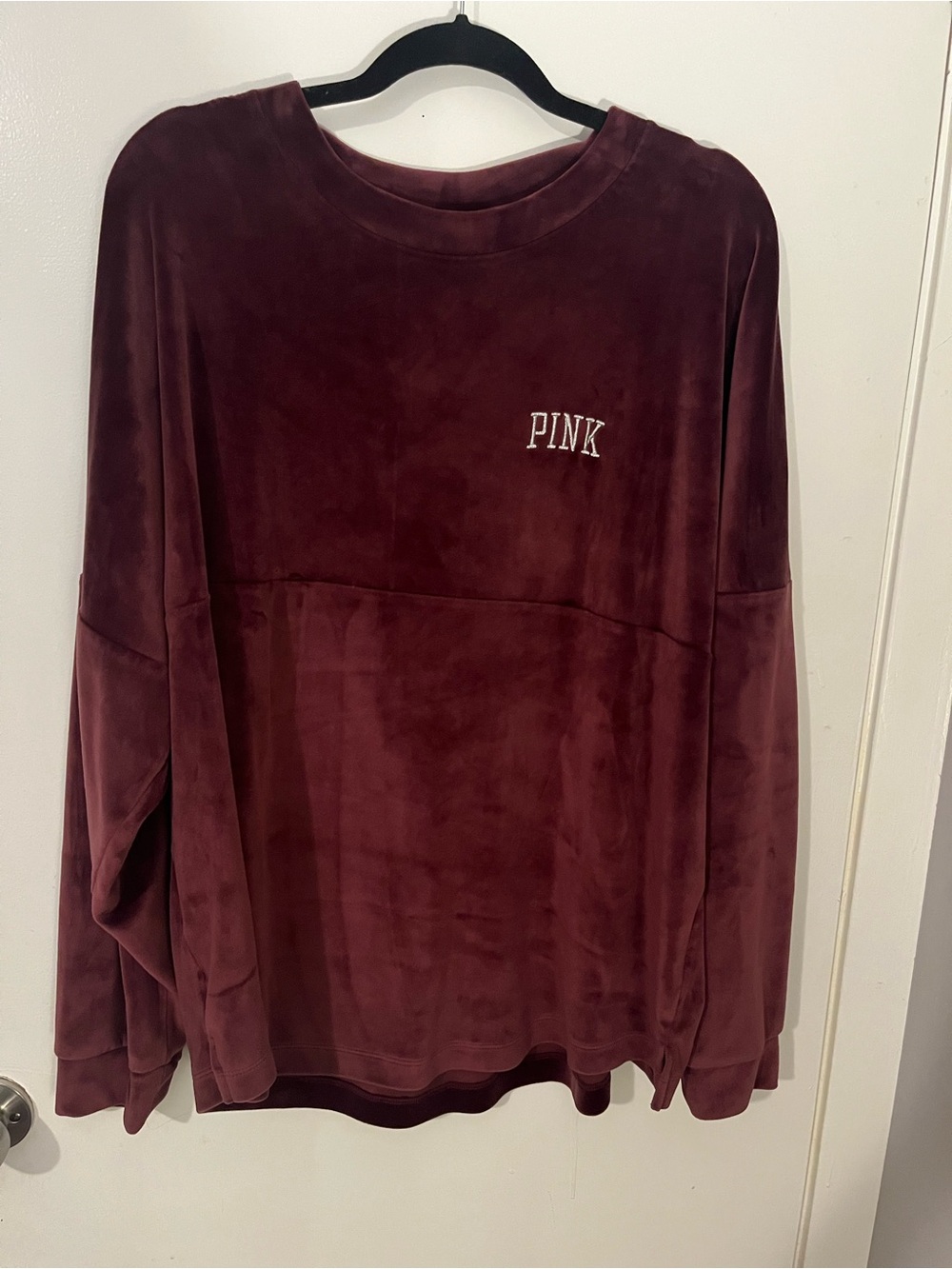 PINK Victoria's Secret Burgundy Velour Oversized Logo Pullover Sweatshirt XL